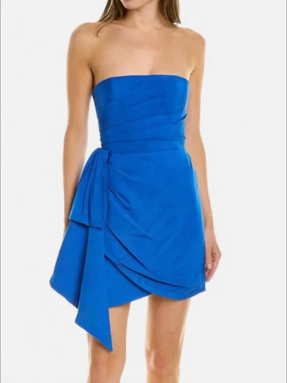 ML MONIQUE LHUILLIER women’s strapless faille short dress in cobalt